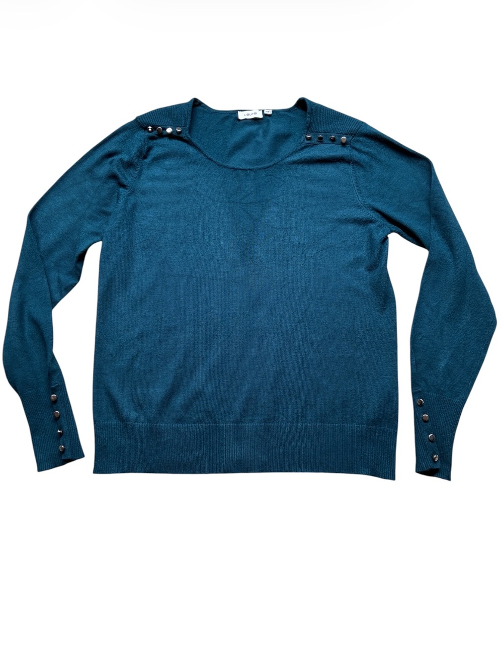 Laura Women's Dark Teal Sweater Shoulder Button Details Size Medium